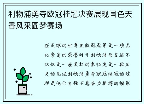 利物浦勇夺欧冠桂冠决赛展现国色天香风采圆梦赛场